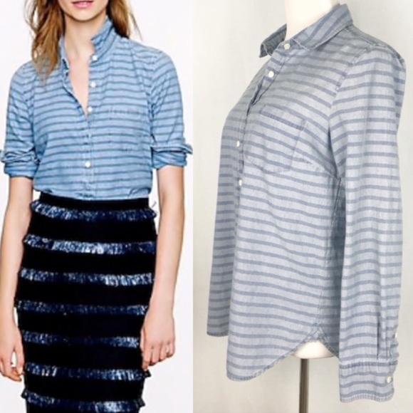 J. Crew Tops - J. Crew striped chambray Popover button down top